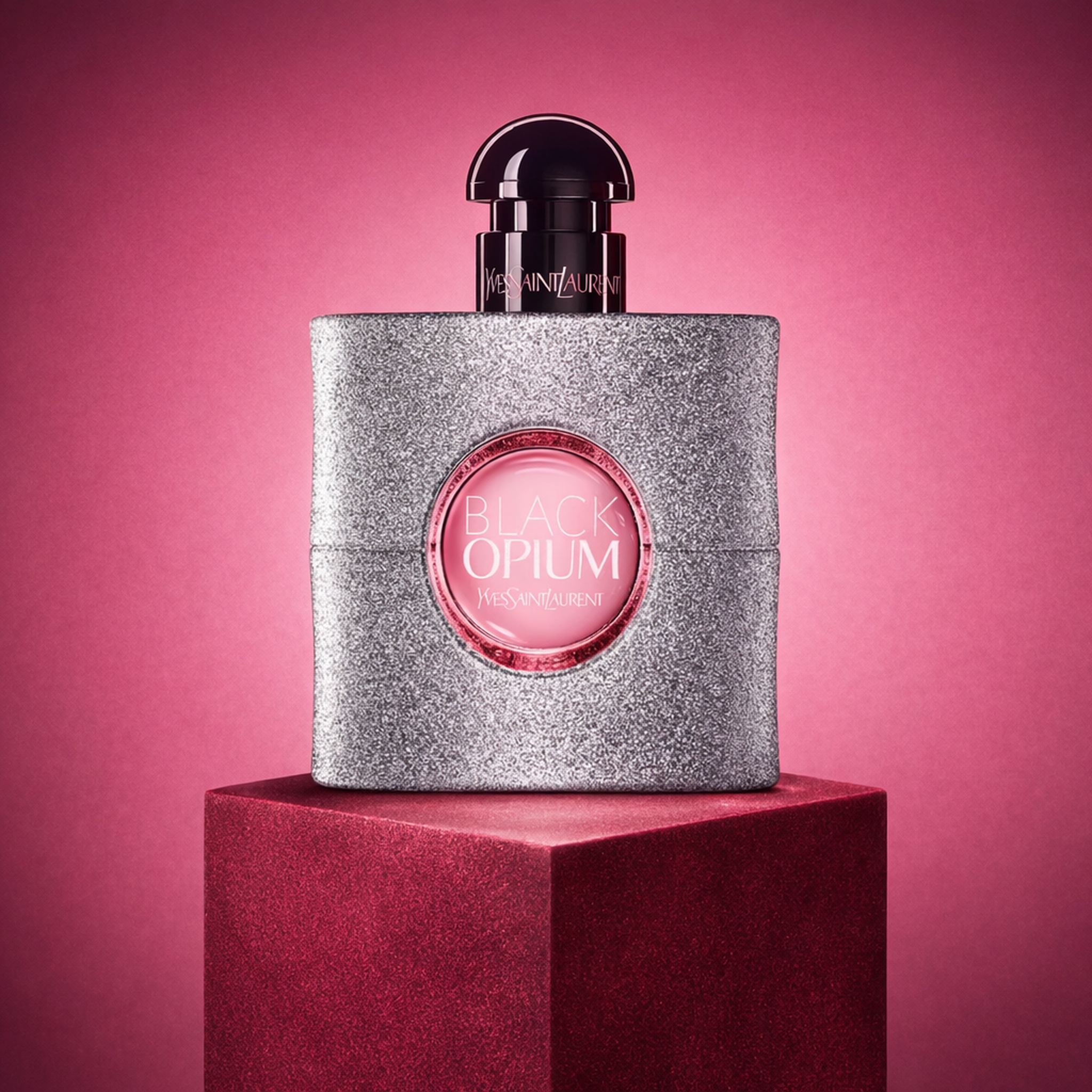 Yves Saint Laurent Black Opium Glitter EDP For Women upright pedestal gallery showcase