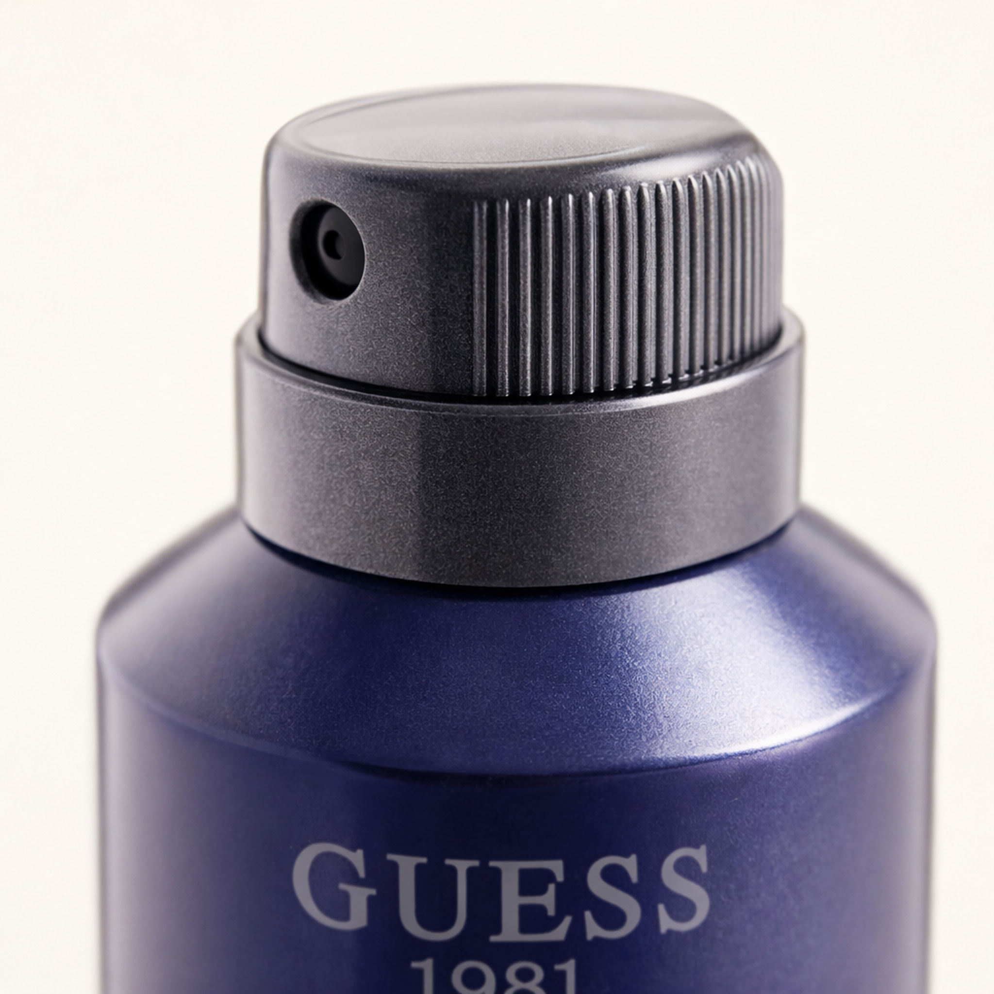 Guess 1981 Indigo Body Mist cap macro detail gallery showcase