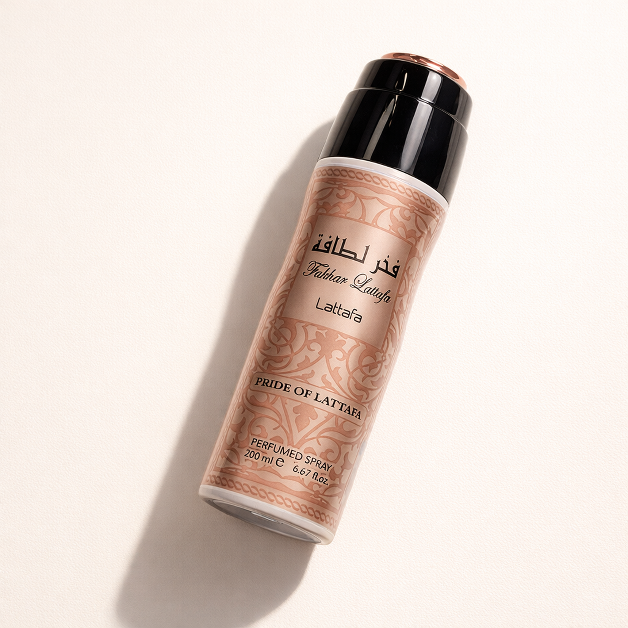 Lattafa Fakhar Rose Deodorant angled still-life gallery showcase
