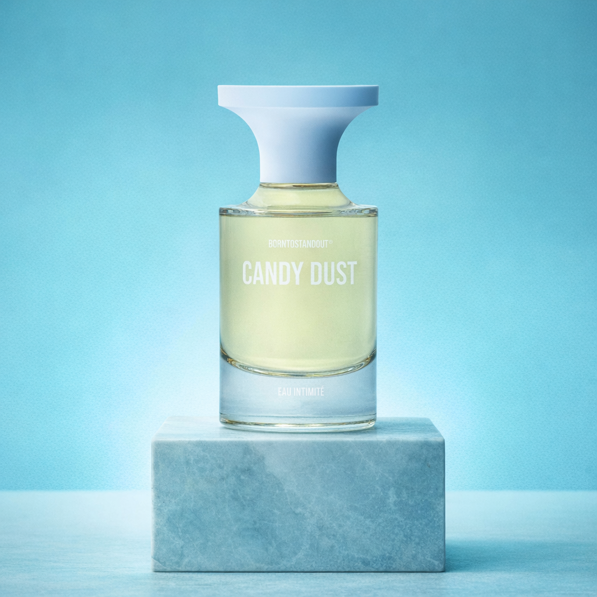 BORNTOSTANDOUT Candy Dust Eau Intimite upright pedestal gallery showcase