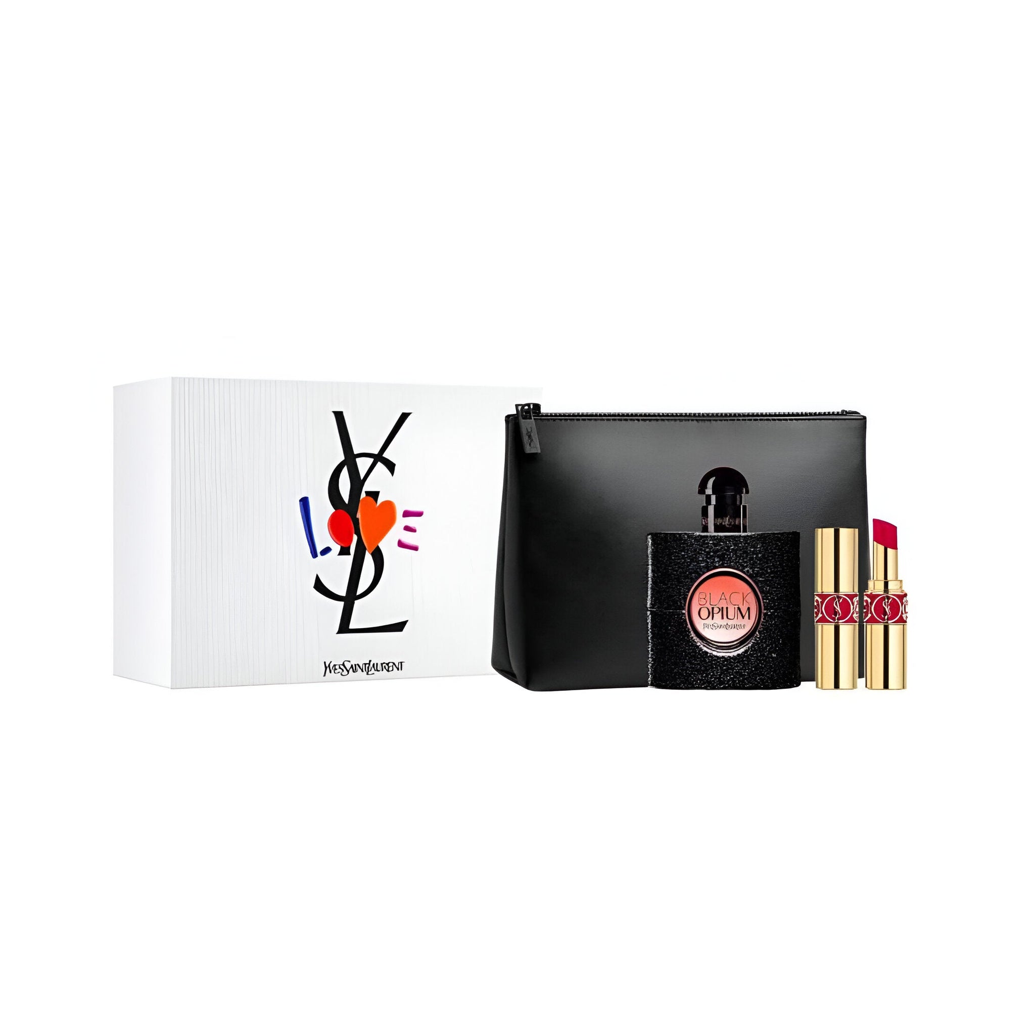 Shop Yves Saint Laurent Black Opium EDP Lipstick Pouch Set in Qatar