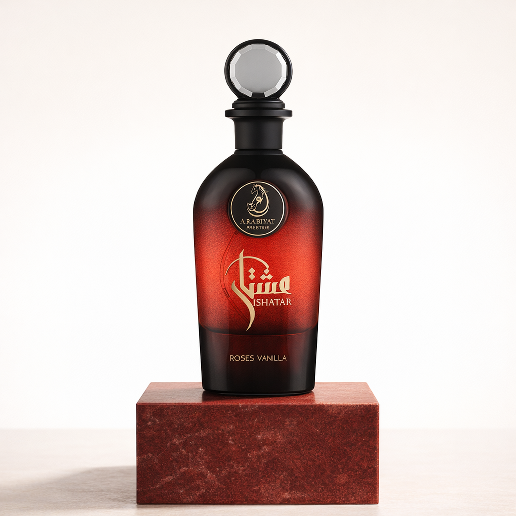 Arabiyat Prestige Ishatar Roses Vanilla EDP for Women upright pedestal gallery showcase