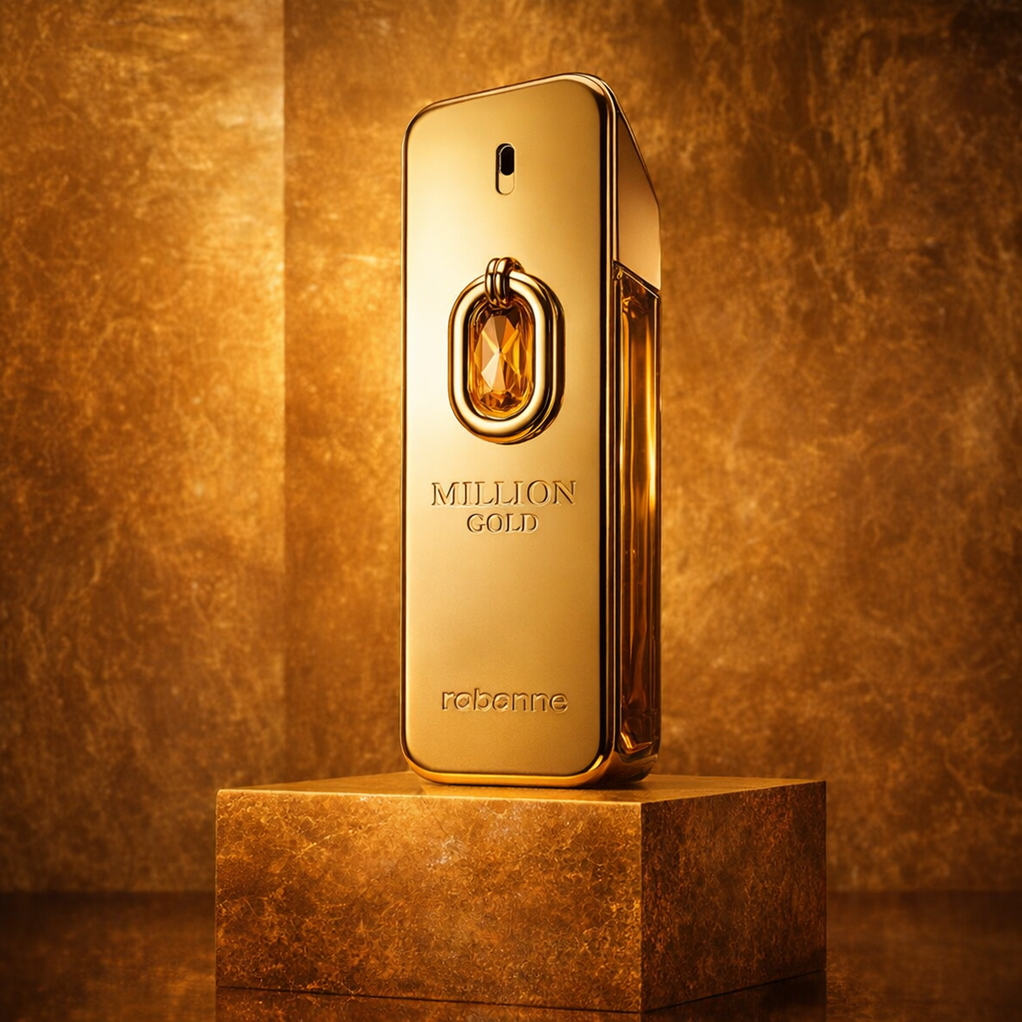 Paco Rabanne Million Gold Elixir Parfum Intense For Men upright pedestal gallery showcase