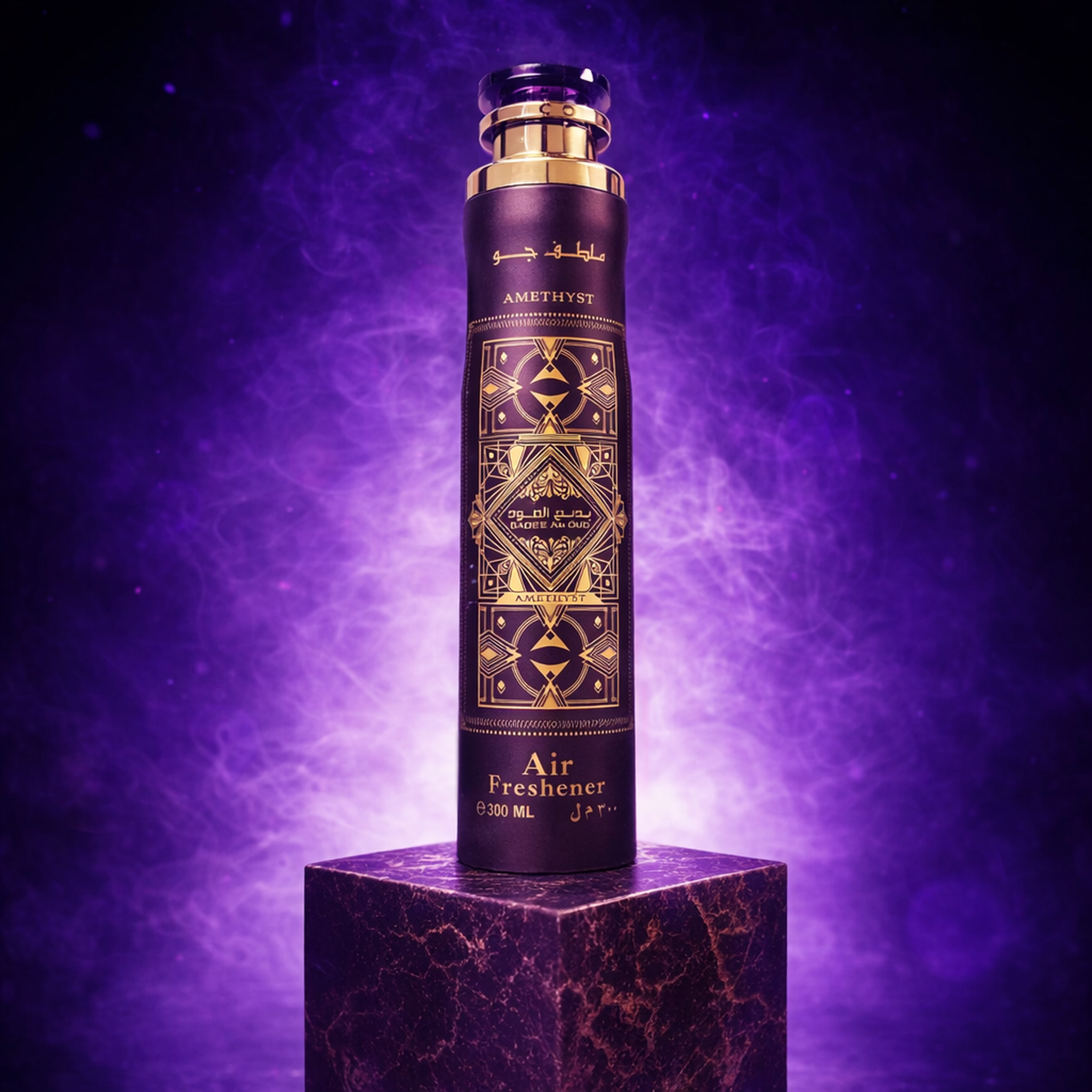 Lattafa Badee Al Oud Amethyst Air Freshener upright pedestal gallery showcase