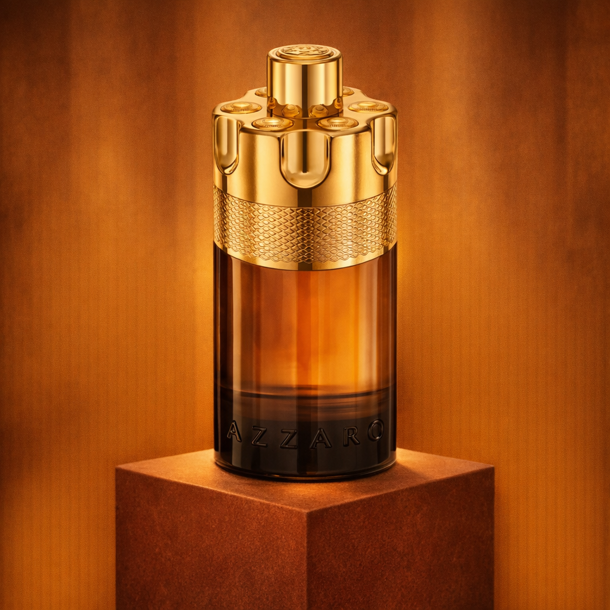 Azzaro Forever Wanted Elixir Parfum For Men upright pedestal gallery showcase