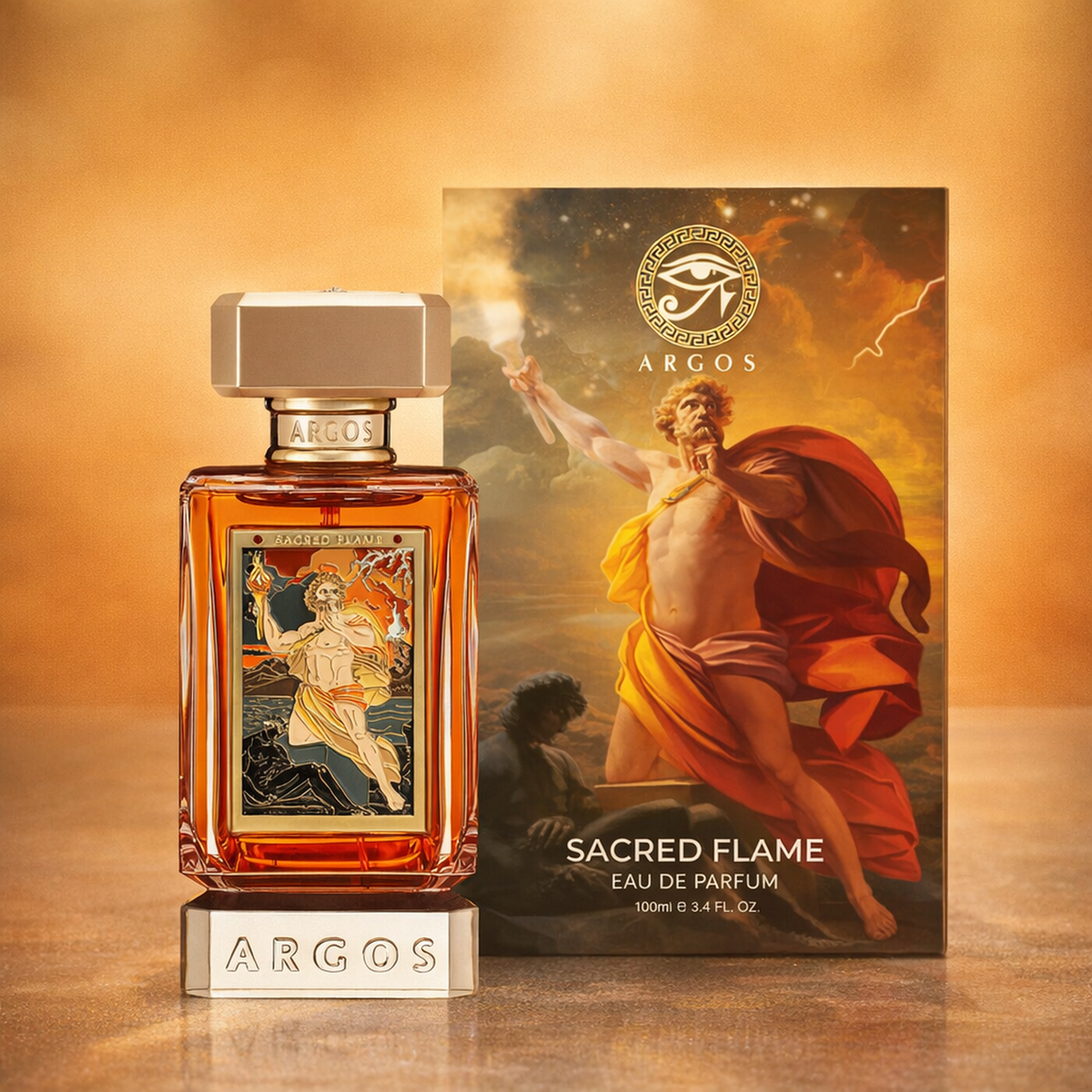 Argos Sacred Flame EDP packaging product shot gallery showcase
