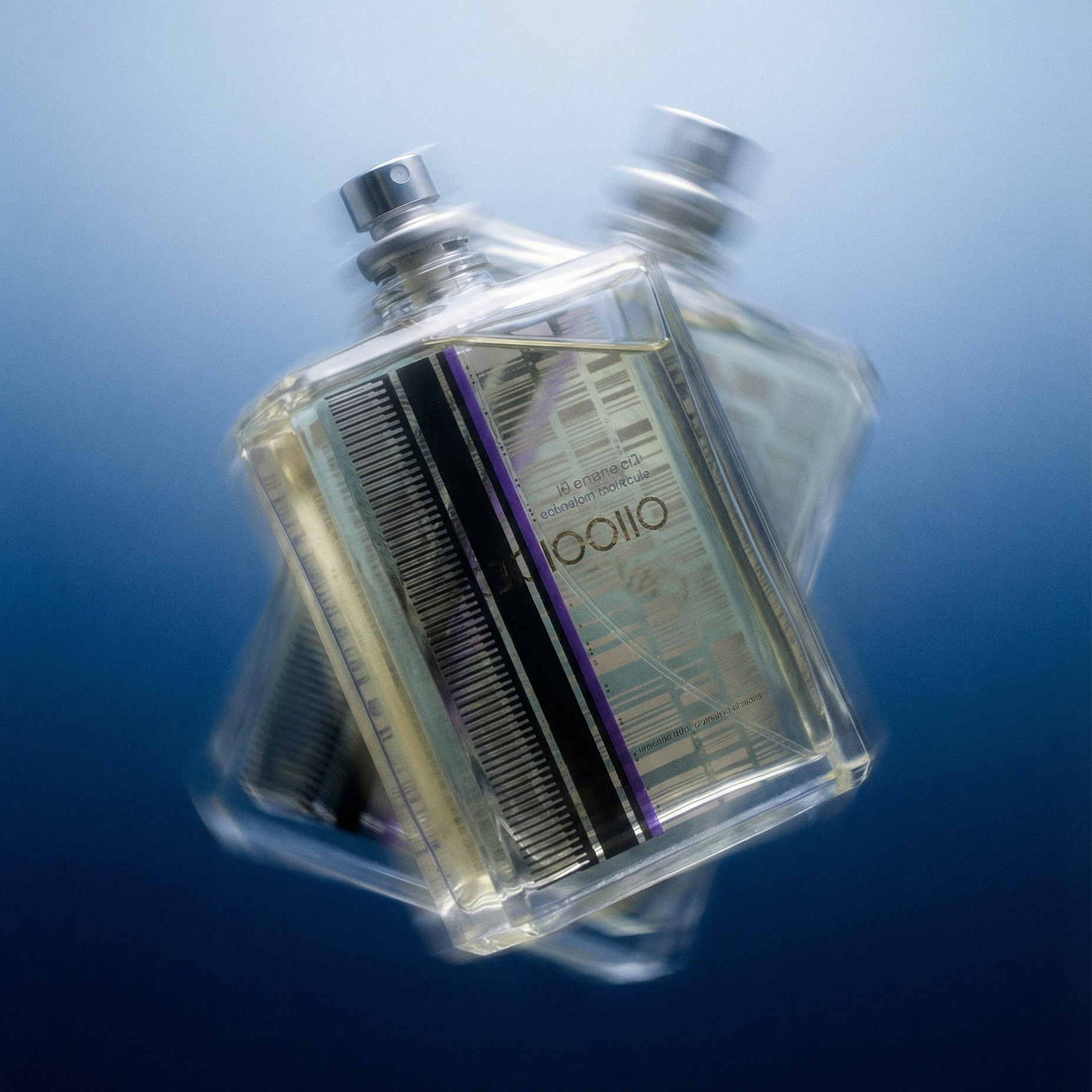 Clear plastic bottle with razor blades on a blue background