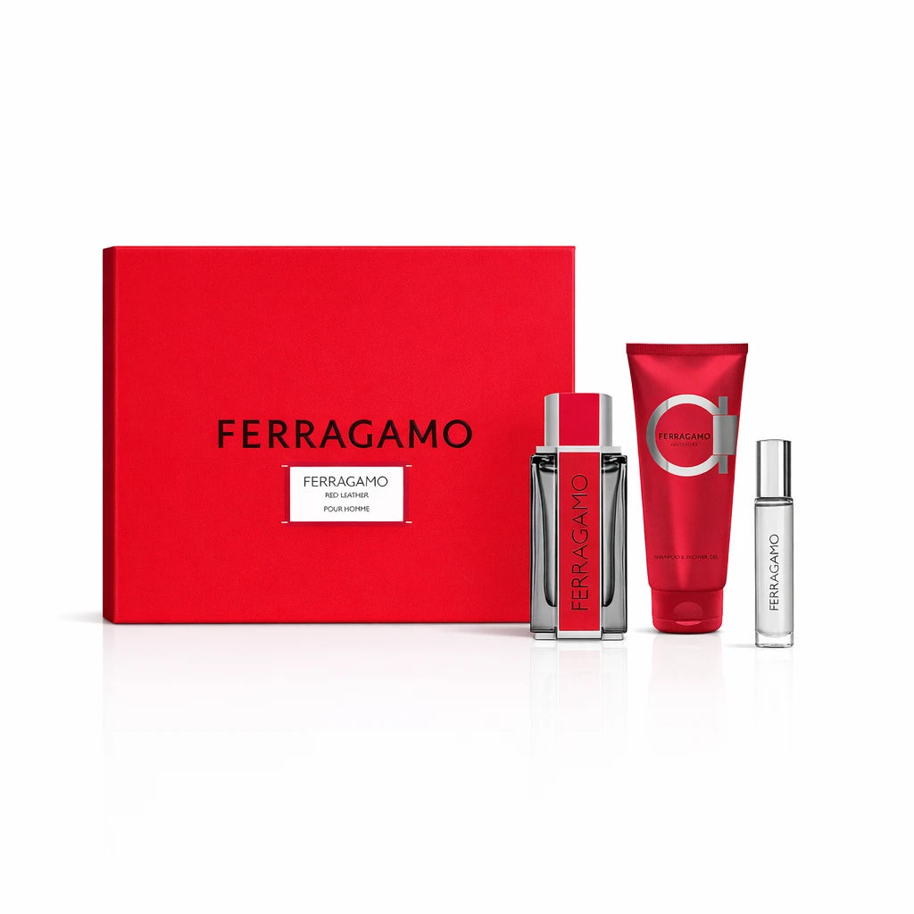 Salvatore Ferragamo Red Leather EDP Set for Men OpenAI studio hero